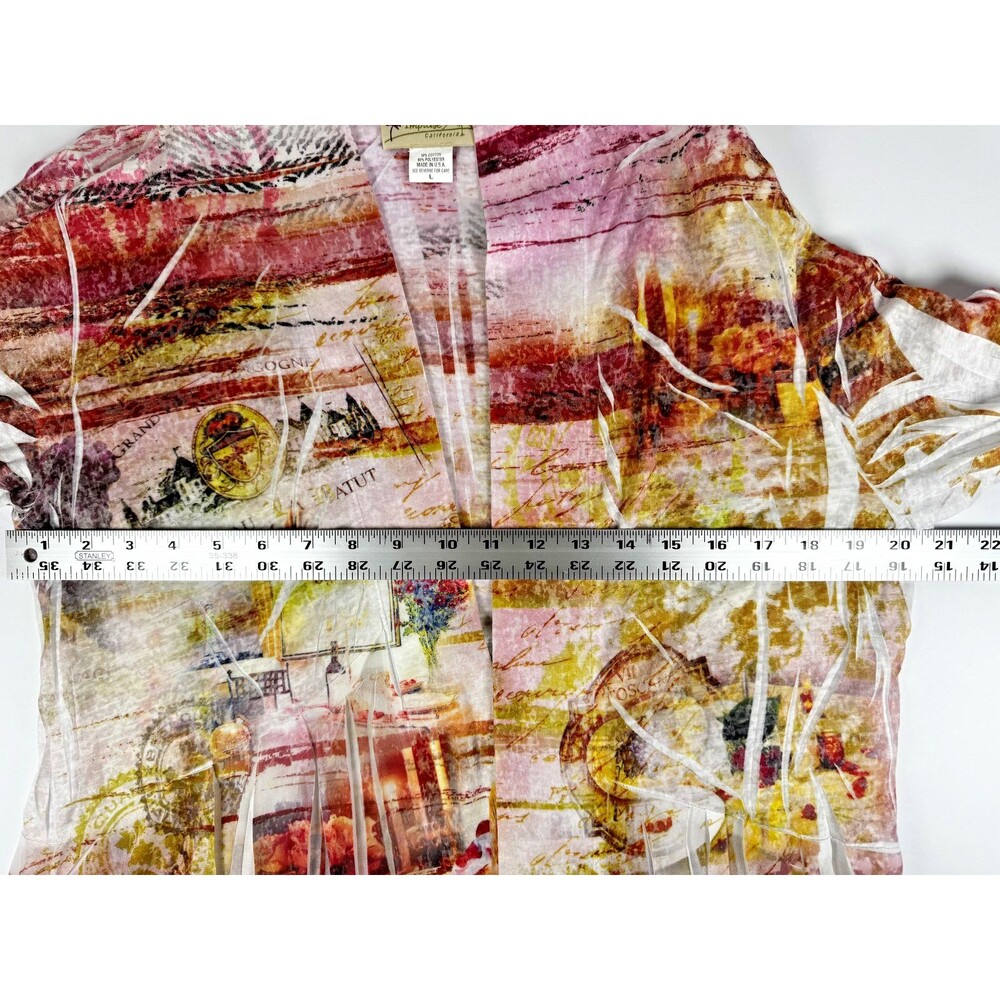 Impulse California Cardigan Large Multicolor Sheer Open Front Art Print USA - Picture 9 of 12